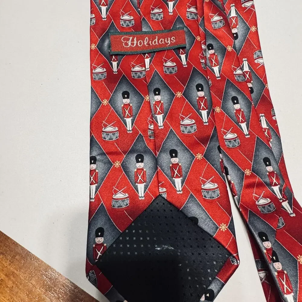 Holidays Red‎ Necktie Toy Soldiers & Drums Musical Christmas 100% Silk 4 inch